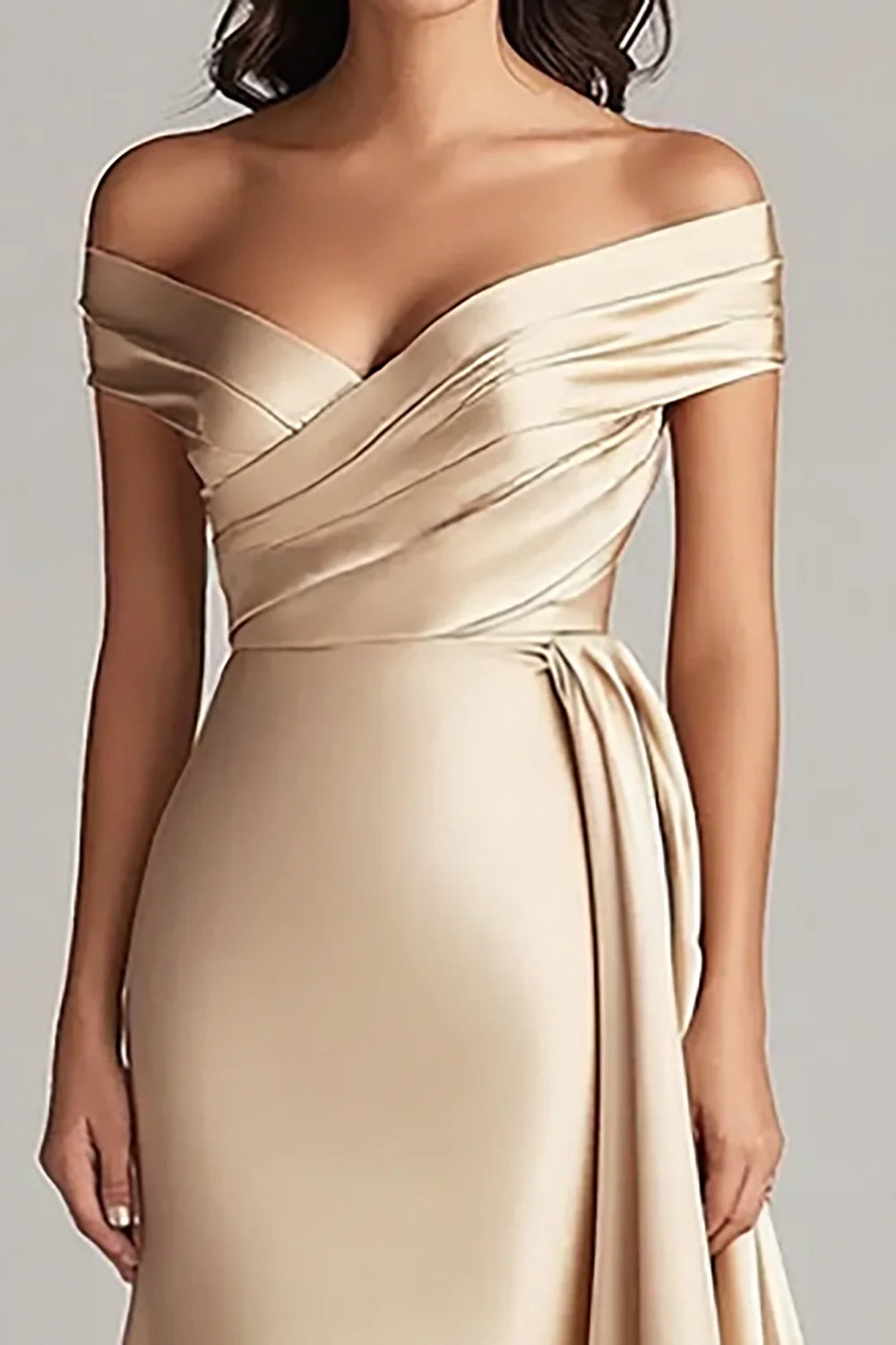 Champagne Satin Off the Shoulder Mermaid Long  Full Of Charm Mother of the Bride Dresses